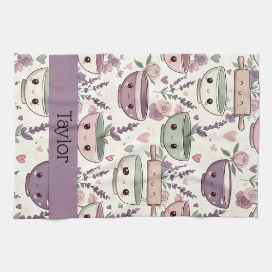 Personalized Smiling Floral Print Geschirrtuch (Horizontal)