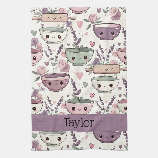 Personalized Smiling Floral Print Geschirrtuch (Vertikal)