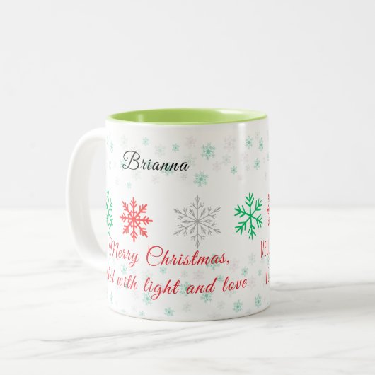 Personalized Snowflake Christmas Zweifarbige Tasse (Vorderseite Links)