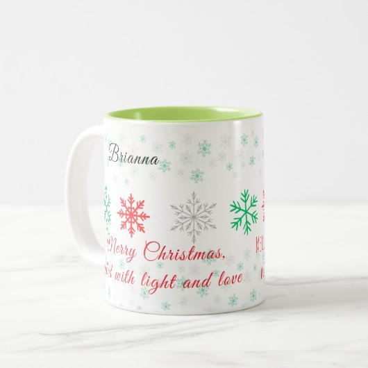 Personalized Snowflake Christmas Zweifarbige Tasse (Vorderseite Links)