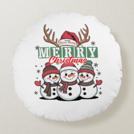 Personalized Snowman Trio Round Pillow  Rundes Kissen