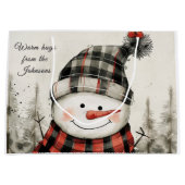 Personalized Snowman Winter Hug Family Name Große Geschenktüte (Vorderseite)