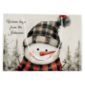 Personalized Snowman Winter Hug Family Name Große Geschenktüte (Rückseite)