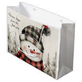Personalized Snowman Winter Hug Family Name Große Geschenktüte (Vorderseite Schrägansicht)