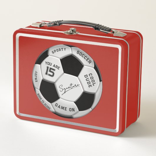 Personalized Soccer Ball Birthday  | Age Name Text Metall Brotdose (Vorderseite)