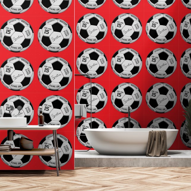 Personalized Soccer Ball Birthday  | Age Name Text Tapete (Badezimmer)