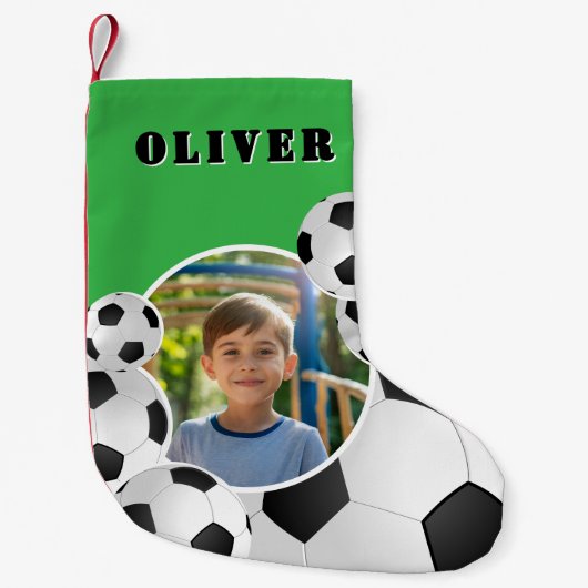 Personalized Soccer Ball Football Boy Photo  Kleiner Weihnachtsstrumpf (Vorderseite)