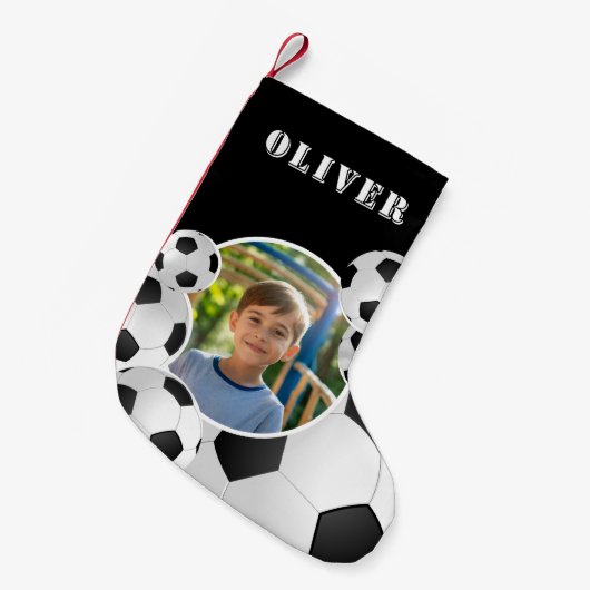 Personalized Soccer Ball Football Boy Photo  Kleiner Weihnachtsstrumpf (Vorderansicht (hängend))
