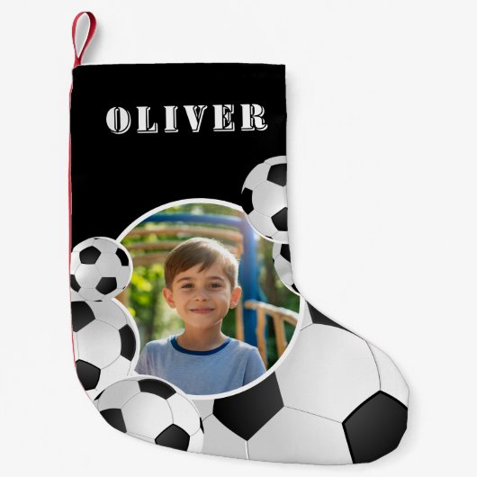 Personalized Soccer Ball Football Boy Photo Kleiner Weihnachtsstrumpf (Vorderseite)