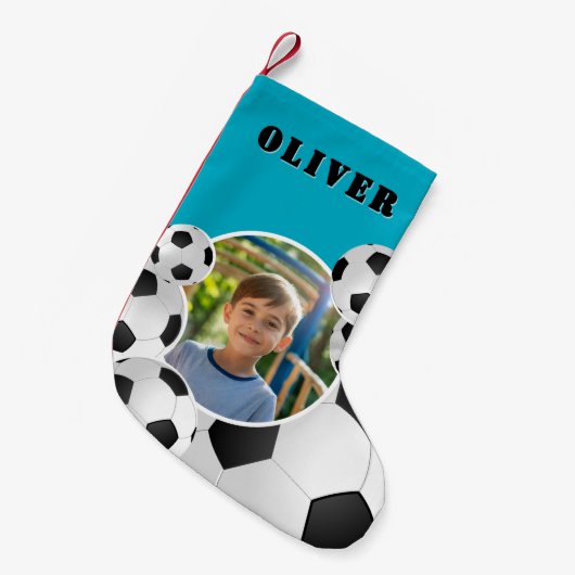 Personalized Soccer Ball Football Boy Photo Kleiner Weihnachtsstrumpf (Vorderansicht (hängend))
