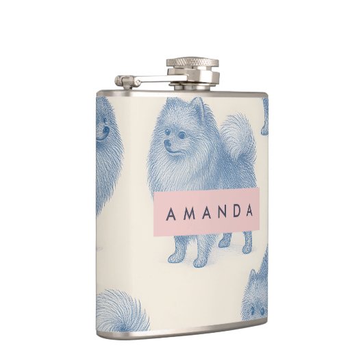 Personalized Soft and Cute Pomeranian Pattern Flachmann (Rechts)