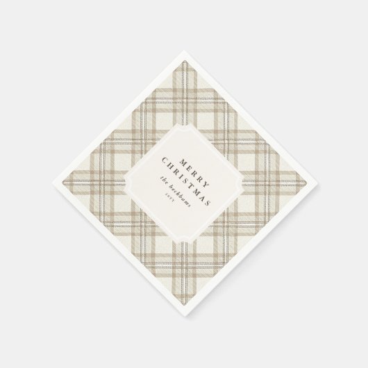Personalized Soft Beige Gingham Merry Christmas Serviette (Ecke)