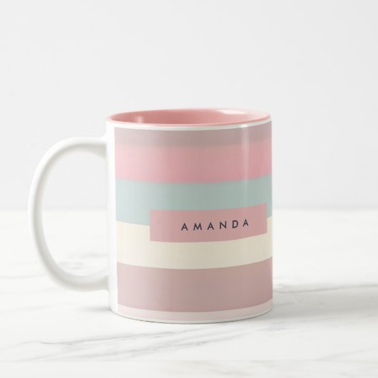Personalized Soft Pastel Rainbow Stripes Zweifarbige Tasse (Links)