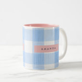 Personalized Soft Pastel Sky Blue Gingham Zweifarbige Tasse (VorderseiteRechts)