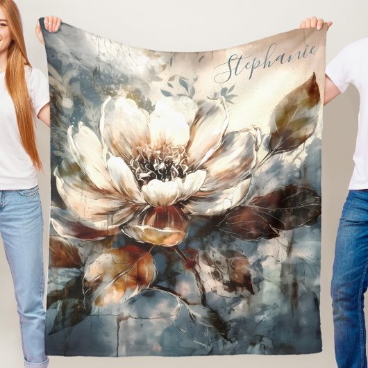 Personalized Soft Peony Watercolor Bloom Fleecedecke