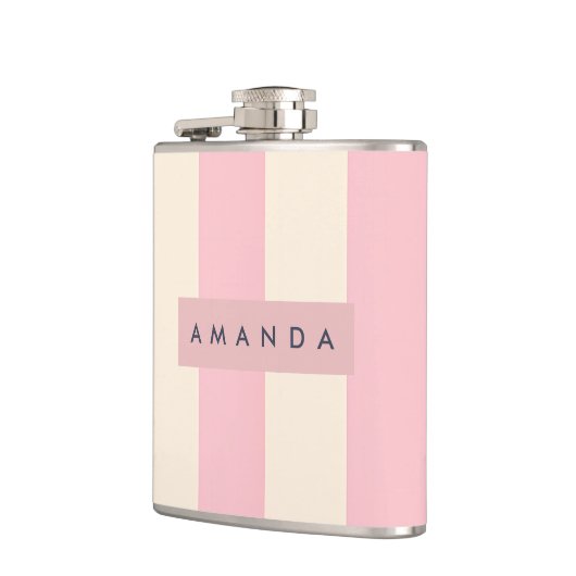 Personalized Soft Pink and Cream Stripe Flachmann (Links)