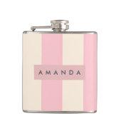 Personalized Soft Pink and Cream Stripe Flachmann (Vorderseite)