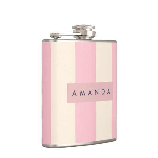 Personalized Soft Pink and Cream Stripe Flachmann (Rechts)