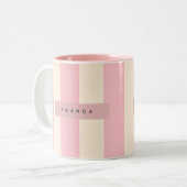 Personalized Soft Pink and Cream Stripe Zweifarbige Tasse (Vorderseite Links)