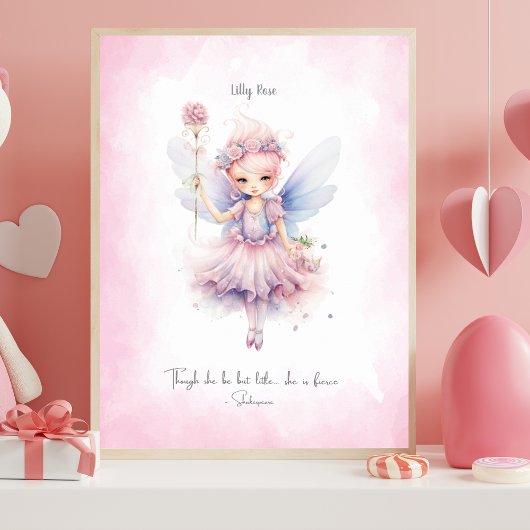 Personalized Soft Pink Fairy Nursery Wall Art Poster