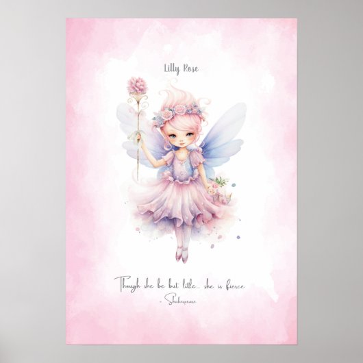 Personalized Soft Pink Fairy Nursery Wall Art Poster (Vorne)