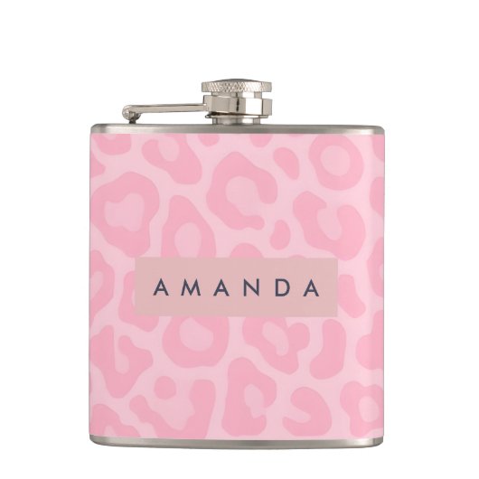 Personalized Soft Pink Leopard Print Flachmann (Vorderseite)
