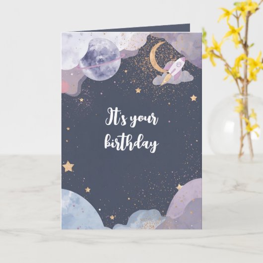 Personalized Space Theme Birthday Card Karte (Gelbe Blume)