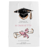 personalized Sparkling Graduation Cap Diploma Pink Mittlere Geschenktüte (Rückseite)