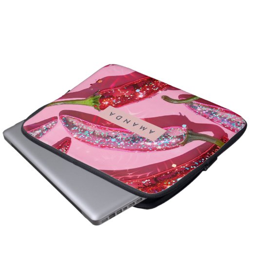 Personalized Sparkling Hot Pink Glitter Chili Laptopschutzhülle (Vorne Knopf)