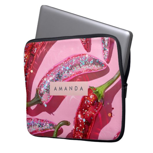 Personalized Sparkling Hot Pink Glitter Chili Laptopschutzhülle (Vorderseite Links)