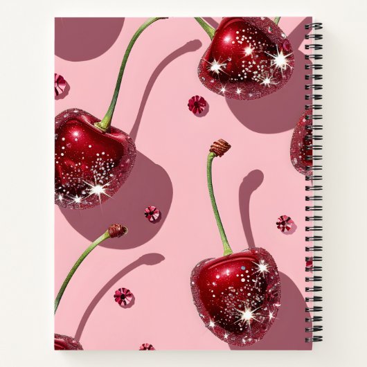 Personalized Sparkling Red Cherry Glam Notizblock (Rückseite)