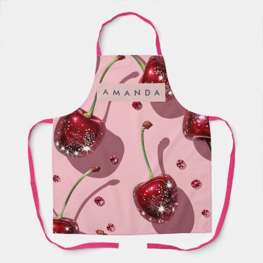 Personalized Sparkling Red Cherry Glam  Schürze (Vorderseite)