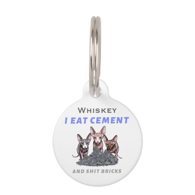 Personalized Sphynx Cats Funny I Eat Cement Meme  Haustiermarke (Vorderseite)
