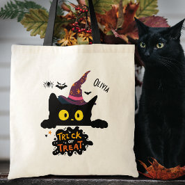 Personalized Spooky Black Cat Trick or Treat Tragetasche