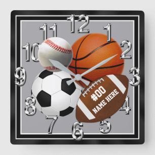 Personalized Sports Decor for Toddler Room, Sports Quadratische Wanduhr