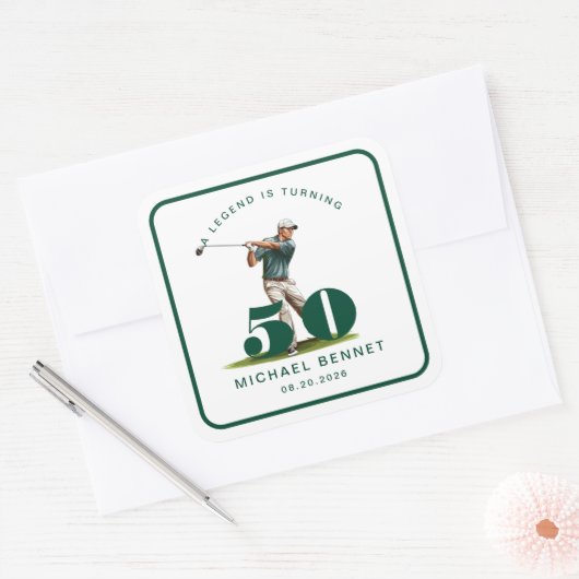 Personalized Sports Golf 50th Birthday Quadratischer Aufkleber (Umschlag)