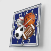 Personalized, Sports Themed Wall Clock, for Sale Quadratische Wanduhr (Winkel)