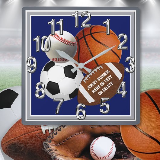 Personalized, Sports Themed Wall Clock, for Sale Quadratische Wanduhr