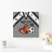 Personalized Sports Wall Clock, Your Name, Number Quadratische Wanduhr (Zuhause)