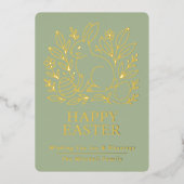 Personalized Spring Easter Bunny Gold Floral Folien Feiertagskarte (Vorderseite)