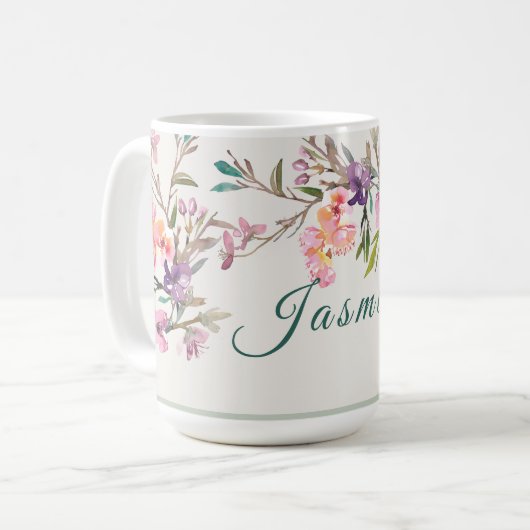 Personalized Spring Floral Watercolor Botanical Kaffeetasse (Vorderseite Links)