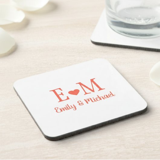 Personalized Square Coaster with Initials and Hear Getränkeuntersetzer