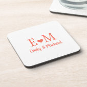 Personalized Square Coaster with Initials and Hear Getränkeuntersetzer (Linke Seite)