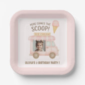 Personalized Square Ice Cream Truck Photo Birthday Pappteller (Vorderseite)