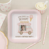 Personalized Square Ice Cream Truck Photo Birthday Pappteller