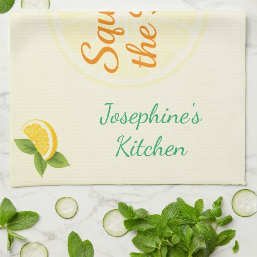 Personalized Squeeze the Day Lemon Kitchen Towel Geschirrtuch (Gefaltet)