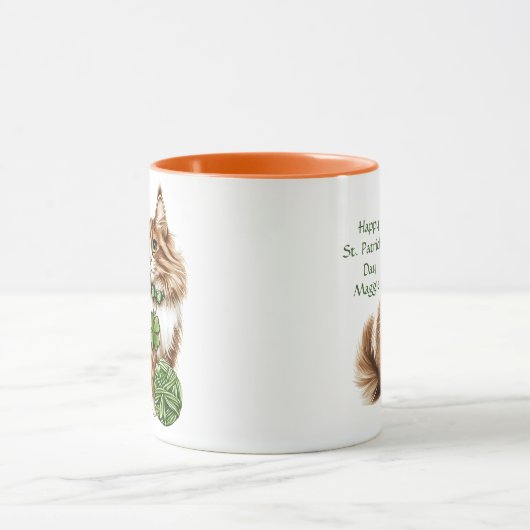 Personalized St. Patrick’s Day Long-Haired Cat Mug Tasse (Zentrum)