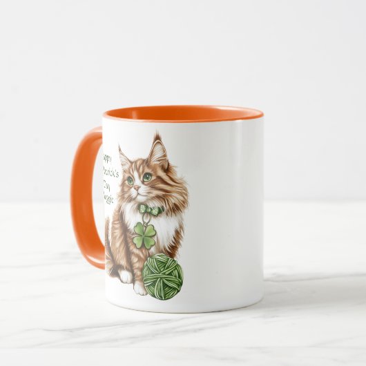 Personalized St. Patrick’s Day Long-Haired Cat Mug Tasse (Vorderseite Links)
