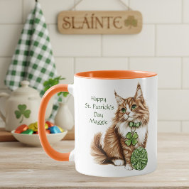 Personalized St. Patrick’s Day Long-Haired Cat Mug Tasse