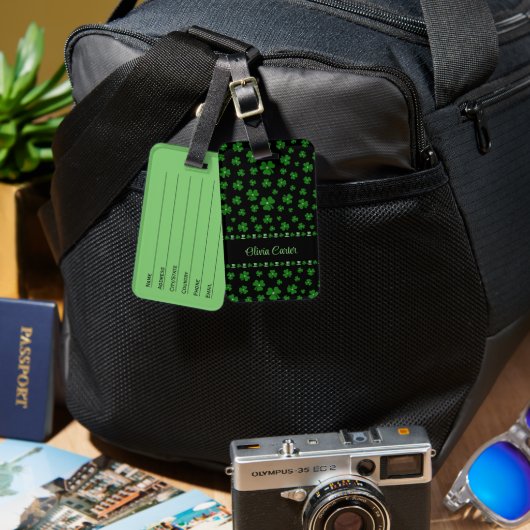 Personalized St. Patrick’s Day Shamrock on Black Gepäckanhänger (Vorderseite & Rückseite)